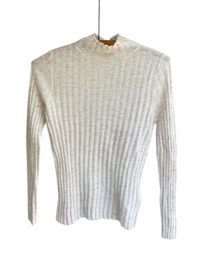 Madewell Cream Ribbed Mock Neck Sweater Long Sleeve Lightweight Alpaca Size M